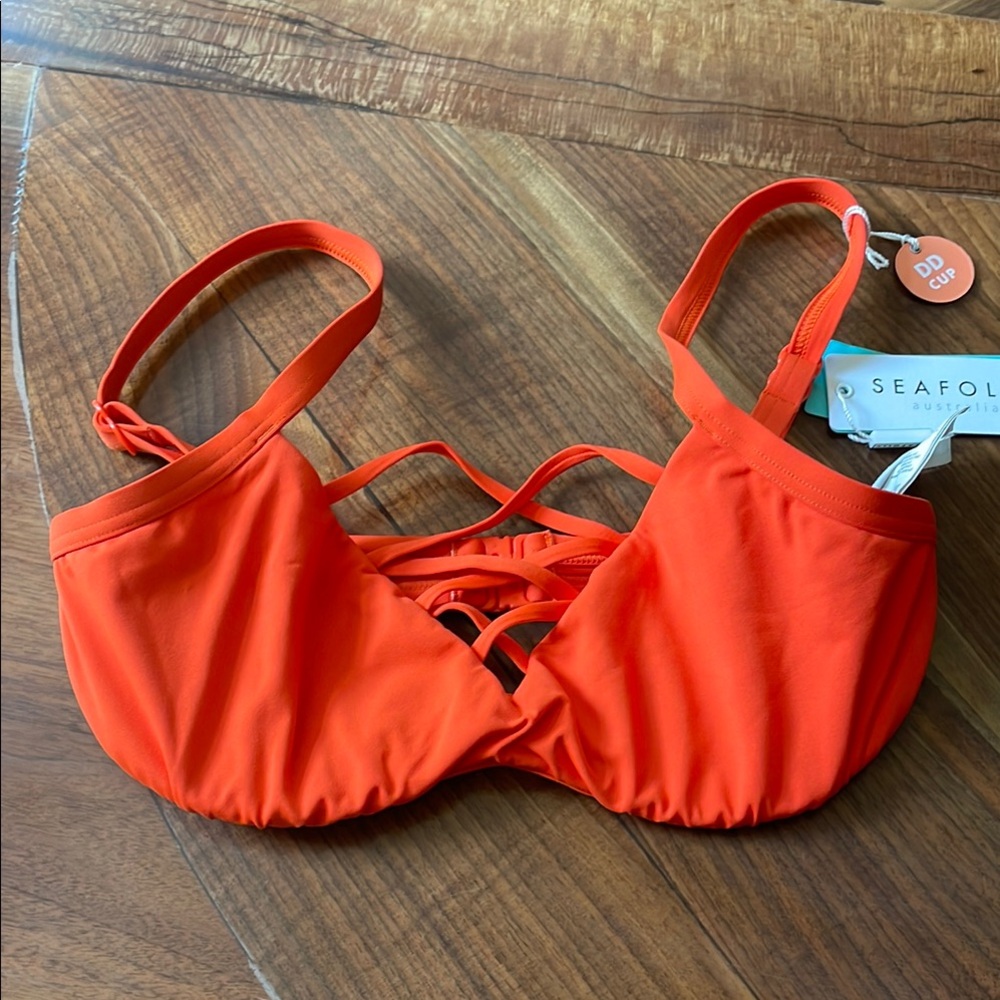 Seafolly Orange Bikini Top with Ruched Cups and Adjustable Straps